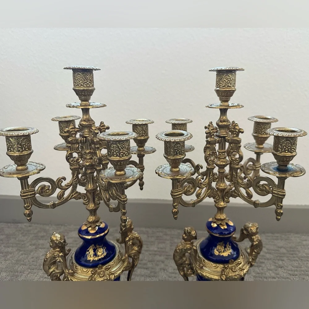 Pair Italian Cobalt & Gilt Rococo 5-Light Candelabra – Brevettato